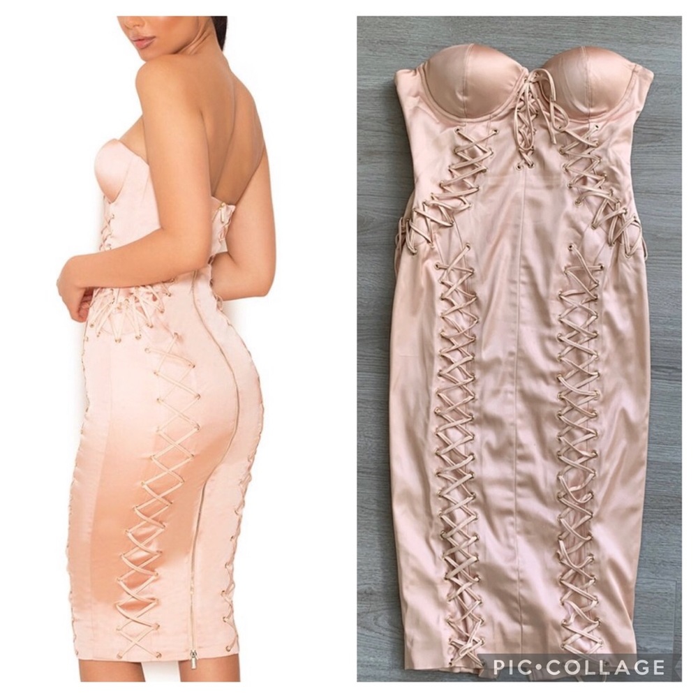 COPY - House of CB Artimedes Pink Satin Bustier Strapless Dress